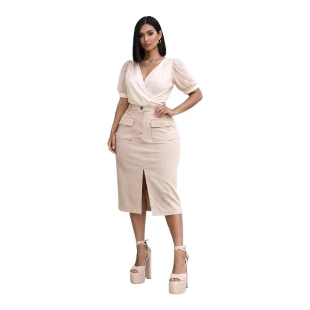 Chic Beige Pencil Skirt